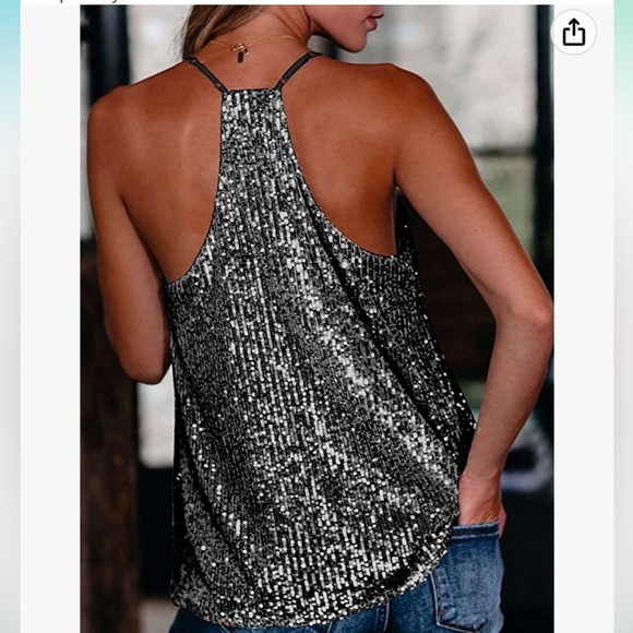 Shawhuwa Women's Fashion V Neck Sequin Strappy Flowy Tank - Picture 4 of 10